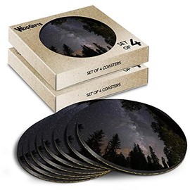 8 x Round Coasters - Milky Way Sequoia National Park California Cork Backed MDF Glossy Tea Coffee Accessory #51461