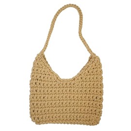 DOFOTAWN Women's Summer Beach HandBag Cotton Rope Vacation Hand- Woven Shoulder Bag Purse Dumpling Bag (camel)
