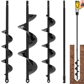 Auger Drill Bit for Planting 3 Pack with Extension - Spiral Hole Planter for Bulbs, Fence Posts, and Umbrella Holes - 3/8'' Hex Drive Drill- Gardening Hole Digger Yard Tools - Garden Drill Attachments