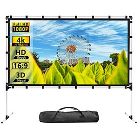 XHYCPY 120 Inch Projector Screen and Stand Portable Front Rear Projection Screen 16:9 HD 4K Foldable Movie Screen with Carry Bag for Outdoor Indoor Home Theater Backyard Cinema Travel