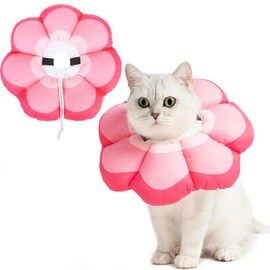 PUPTECK Cat Cone Collar Soft, Adjustable Protective Recovery Flower Collar Alternative, Comfortable Elizabethan Cat Collar Lightweight Stop Licking Neck Cone for Cats After Surgery, Pink, S