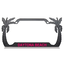 Custom Brother - Daytona Beach Palm Tree Design Black Metal License Plate Auto Tag Frame, M55
