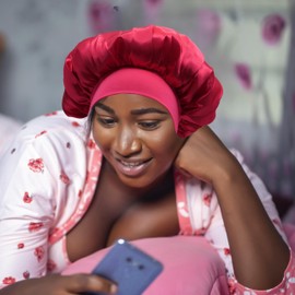 Silk Satin Bonnets for Women & Men - Elastic Wide Band Hair Wrap Cap for Curly Hair - Shower Cap for Sleeping (Hot Pink)