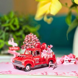 HEARTAGS- Truck Valentines Card, Pop Up Valentines Card for Husband, Wife, 6x8 in Valentine's Card, Valentines Day Cards for Him, Her, Popup Valentines Card for Boyfriend, Girlfriend, Adults, Kids