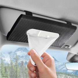 Wuyaoyao Car Tissue Holder, Auto Sun Visor Napkin Holder Mask Holder, Premium PU Leather Car Tissue Holder Visor Tissue Dispenser, Universal Sun Visor Tissue Box for Most Vehicle (Carbon Fiber)
