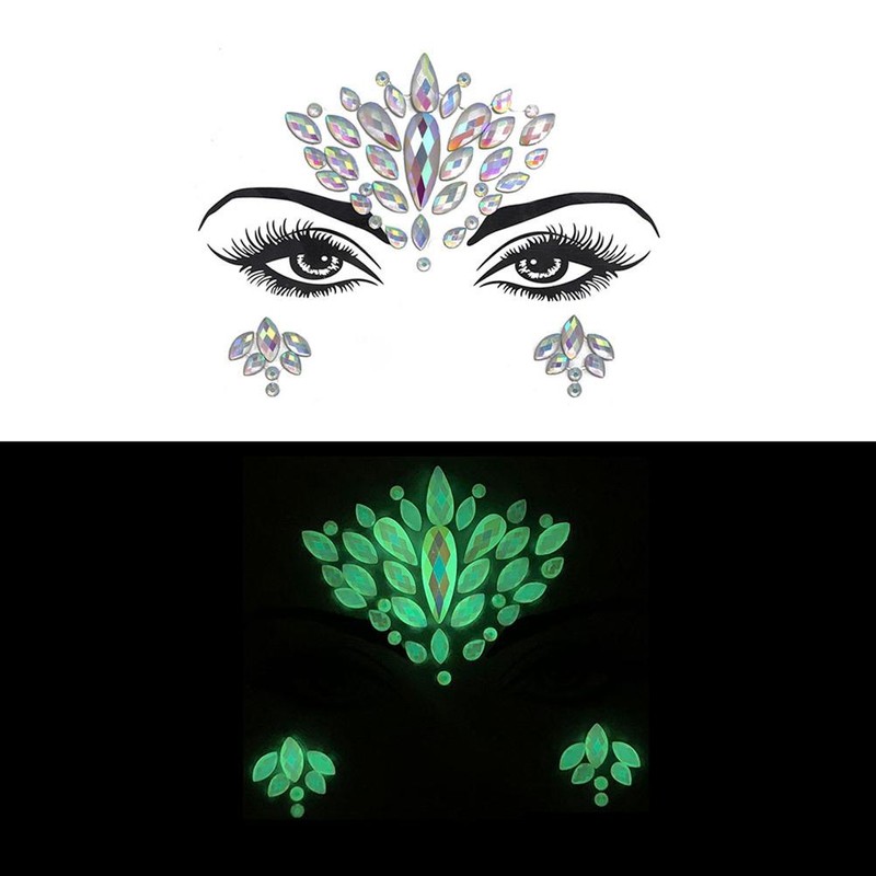 6Pcs Luminous Rhinestones Face Temporary Tattoos Glitter Festival Face Stickers