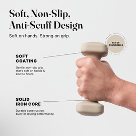 WeGym SafeGrip Square Dumbbells with Anti Slip Handles, Aesthetic Free Weights for Home Workouts, Stable Design Prevents Rolling during Floor Exercises (8LB, Pair Sandstone)