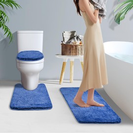 Baahrnom Bathroom Rugs Sets 3 Piece with Adjustable Toilet Seat Cover 17.5"x 15" Machine Washable Bath Rug Set with TPR Non Slip Rubber Backing Solid Bath Mat Set for Luxury Bathroom Decoration