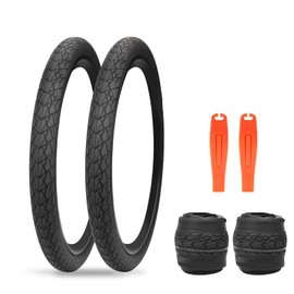 MEGHNA Bike Tire 20 inch Foldable Replacement 20 x 1.75 inch 47-406mm Cruiser Bike Tire Mountain Bike Grooves Anti-Slip Surface with Tire Levers for Kids Bike Folding Bike (20 x 1.75 inch - 2 Pack)