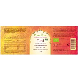Tulsi Organic Powder (Vegan Ayurvedic Raw Food) - Holy Basil - Royal Basil - Ocimum Tulasi - Indian Basil without Additives - Bottled & Controlled in Germany | PureRaw 40g