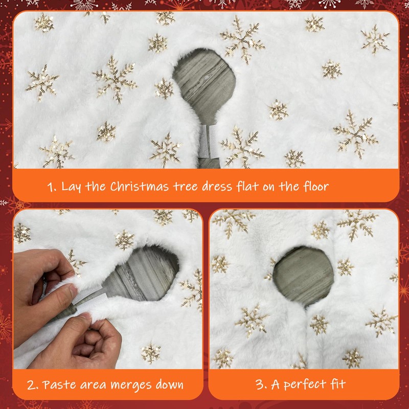 Jsdoin Christmas Tree Skirts, 36 Inch White Plush Double Layers