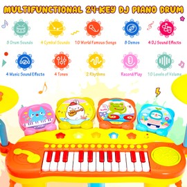 Costzon 37-Key Kids Piano Keyboard Toy, Toddler Electronic Musical Instrument Educational Toy w/Microphone, Multiple Sounds, Record Playback, Lights & Stool, Birthday Gift for Girls Boys Age 3+, Blue