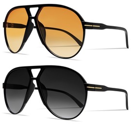 GUVIVI Retro Aviator Sunglasses for Women Men Oversized Classic 70s Vintage Trendy Square Aviators Set Tortoise Sun Glasses