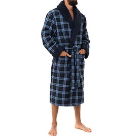 John Christian Men's Bonded Fleece Robe, Blue Check (M)