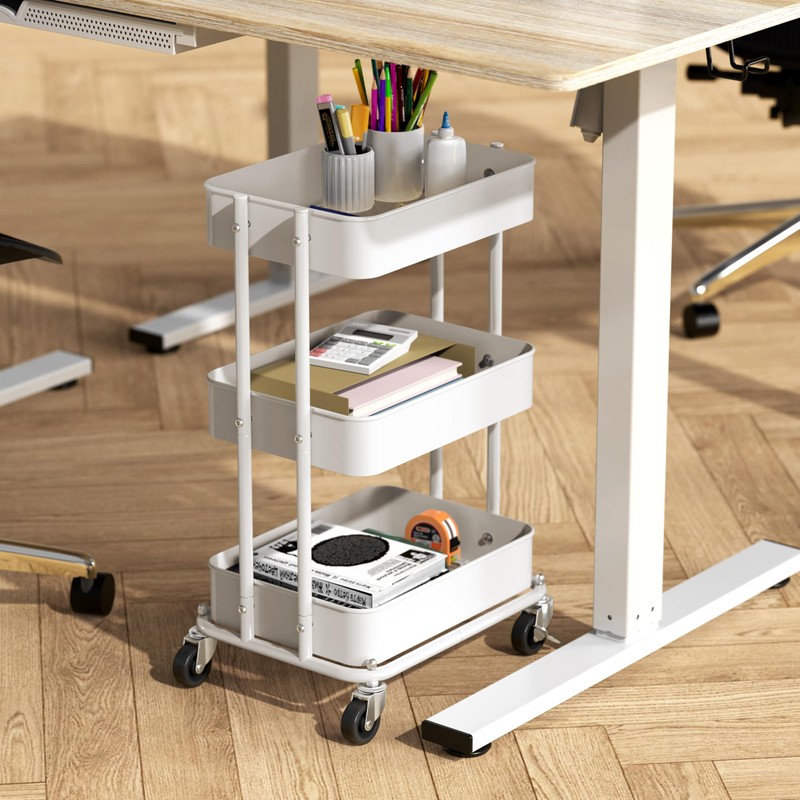 Simple Houseware 3-Tier Compact Utility Rolling Cart, Low 24” Height