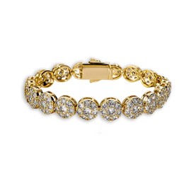 TOPGRILLZ Hip Hop 1 Row 14K Iced Out CZ Zircon Solitaire Cluster Lab Diamond Tennis Link Bracelet (6.5" Gold)
