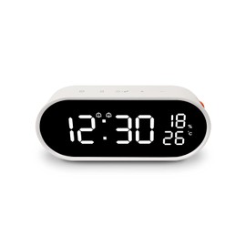 mooas Digital Alarm Clock, Digital Mirror Led Desk Clock with USB, Rolling Pop LED Desk Clock, Brightness Adjustment, 12/24H Mode, Dual Alarm & Snooze, Temperature & Humidity Display (White)