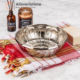 Alisveristime 1.06 Qt Turkish Hammam Bath Bowl, Traditional Metal Construction, Diameter 7.87", Height 2.36" - Multiple Colors Available (Silver)