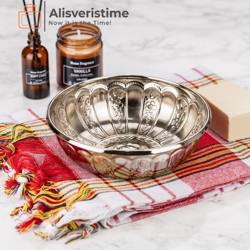 Alisveristime 1.06 Qt Turkish Hammam Bath Bowl, Traditional Metal Construction,