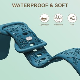 Strisinho Floral Engraved Bands Compatible with Garmin Vivoactive 5/Venu/Venu Sq/Venu 2 Plus, 20mm Flower Pattern Sport Wristband for Garmin Forerunner 165/55/245/645/Vivoactive 3 Women Men