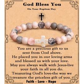 MFTRADING Christian Gifts for Women God Bless You Cross Bracelet Religious Jesus Jewelry Baptism Gift Inspirational Bead Bracelet for Her