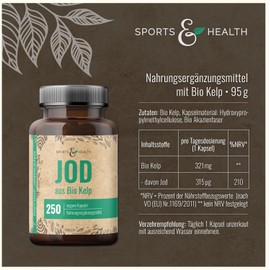 Bio Kelp with Kelp Extract Contains 315 μg Natural Iodine and Iodine from Brown Algae - Sea Kelp with 250 Iodine Tablets - Vegan