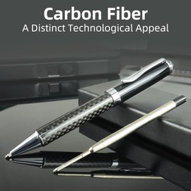 YUN CHUN 1PC Carbon Fiber Ballpoint Pen, Luxury Medium Point Ball Pen with 1 Extra Refill, Fancy Cool Pen for Writing, Note Taking, Journaling, Retractable Executive Professional Pen for Work