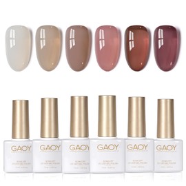 GAOY- Juego de esmaltes de uñas en gel Jelly Brown White, 6 colores translúcidos, rosa, granate, transparente, remojo, curado con luz ultravioleta    