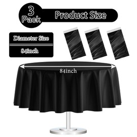 HEIPINIUYE 3 Pack Black Round Tablecloth 84 Inch Round Plastic Table Cloth Waterproof Disposable Round Table Cover for Party Birthday Camping Picnic Baby Shower