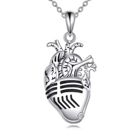 POPLYKE Heart Anatomy Necklace 925 Sterling Silver Anatomical Heart Microphone Unique Music Jewelry Doctor Nurse Gift for Women