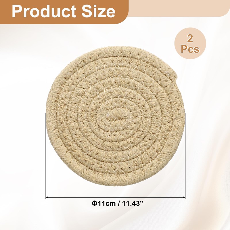sourcing map 2Pcs Round Braided Placemats, 4.3" Woven Placemats Kitchen