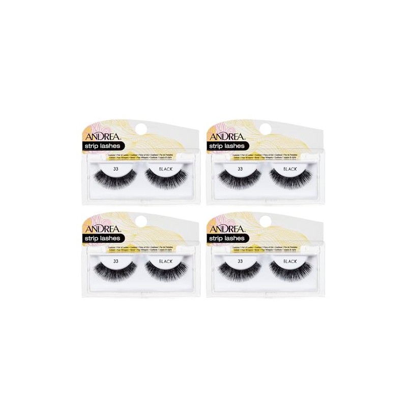 Andrea Strip Lashes, Black [33] 1 pair (Pack of 4)