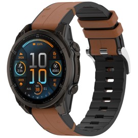 LOKEKE Compatible with Garmin Fenix 8 Replacement Wrist Band - 22mm Replacement Silicone Leather Wrist Watch Band Strap Compatible with Garmin Fenix 8 47mm(22mm Brown)