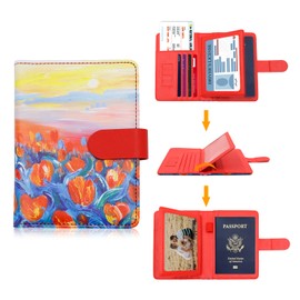 Melsbrinna Passport Holder,Passport Holder Card Slots,Cute Passport cover for Women/Men,Waterproof Rfid Blocking Travel Wallet, Tulip