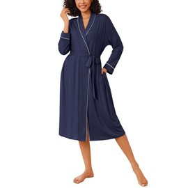 Ekouaer Kimono Robes for Women Long Lightweight Knit Bathrobe Shawl Soft Sleepwear Casual Ladies Loungewear