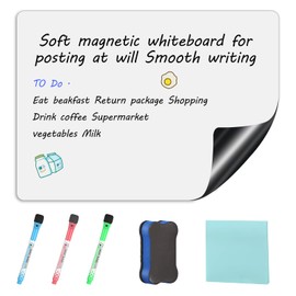 Magnetic Film Whiteboard Magnet, A4 Fridge Magnetic Board 21 x 30 cm, Whiteboard Dry Wipe Whiteboard Film with 3 Markers 1 Eraser Sticky Notes for Meal Planning
