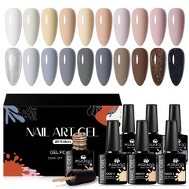 MSRUIOO 20Pcs Gel Nail Polish Kit, 20 Colors Pink Nude Grey White Black Glitter Neutral Brown Gel Polish Set Soak off UV Led Gel Nail Art Manicure Gift for Girls Women