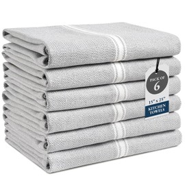 LANE LINEN 100% Cotton Kitchen Towels Set - 6 Pack Kitchen Dish Towels, Soft & Durable Size 14"x25", Good for Polishing Silverware, Cleaning Ceramic Countertops, Machine Washable - Grey Chambray
