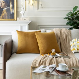 Colormz Set of 2 Golden Brown Colored Solid Velvet Throw Pillow Covers, Cozy Soft Accent Pillow Cases for Sofa Couch Bed and Living Room - 20"x20"