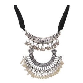 Statement Ethnic Indian Stylish Pearl Silver Oxidized Boho Gypsy Choker Necklace Jewelry, Choker, Metal, No Gemstone