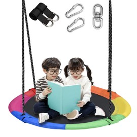 43 inch Saucer Tree Swing for Kids,Flying Round Swing Heavy Duty, Waterproof and All-Weather Resistant Textilene,Swivel,Adjustable Strong Ropes,Easy to Install,Outdoor Playground Backyard (6clr)