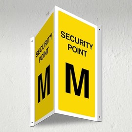 V Safety Security Point M - 3D Corridor Sign 340 x 300 mm - 3mm Indoor Palboard + Fold & Drill Holes - Customised