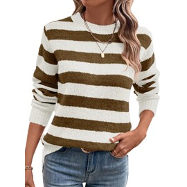 Dokotoo Oversized Sweaters for Women Wool Crewneck Ribbed Knit Tops Striped Color Block Holiday Fall Winter Business Casual Colorful Cashmere Pullover Sweater Trendy Desert Palm Large