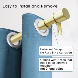 Byondeth Curtain Rods for Windows 16 to 120 Inches Adjustable Length 1 Inch Diameter Window Curtain Rod with Aluminium Finials, Warm Gold