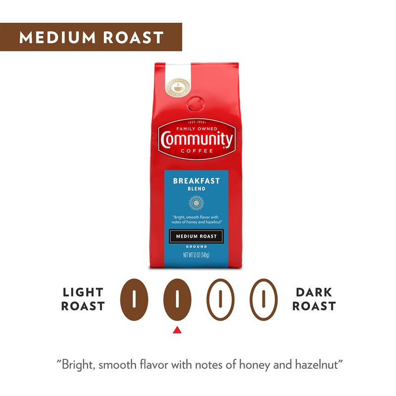 Community Coffee Breakfast Blend, Ground Coffee, Medium Roast, 12 Ounce