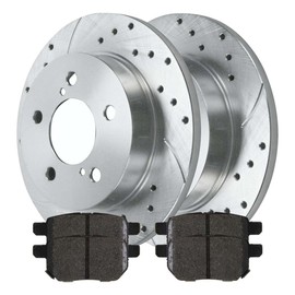 AutoShack Rear Brake Kit Replacement for Toyota Corolla iM Matrix Pontiac Vibe Scion xB 2016 iM Drilled & Slotted Zinc Coated Disc Brake Rotors Ceramic Brakes Pads 10.98" (279mm) BRKPKG002853