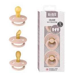 BIBS Colour Try-It Collection: 3 Pacifiers for Your Baby's Unique Needs, Cherry Shape, Symmetrical and Orthodontic Teats. Natural Rubber/Latex, 0+ Months (Pack of 3), Blush
