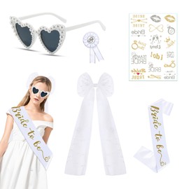 WanderGo 5-Piece Hen Party Accessories Set for Women Bridal Veil, Bride to Be Sash, Heart Sunglasses, Flower Stickers, Hen Party Decoration for Bridal Shower Wedding
