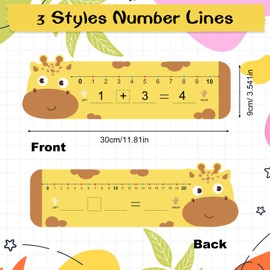 30Pcs Animal Number Lines, Double Sided Number Lines for Students, 12x4Inch Erasable Number Line for Classroom Wall Home Teaching Supplies Must Haves(Pig, Giraffe, Elephant)