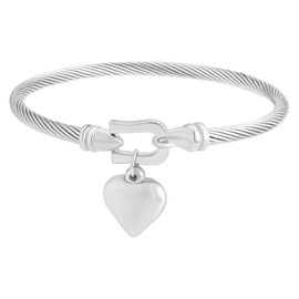 Gold Bangle Bracelet for Women Stainless Steel Twisted Cable Wire Bracelets with Heart Charm Jewelry Gift fo Her, Medium, Stainless Steel, no gemstone